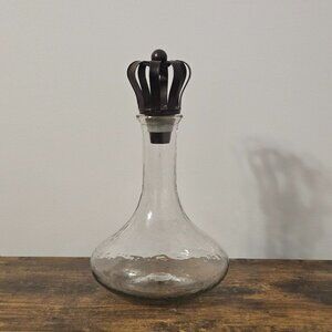 Heavy Glass Whiskey Decanter  Ornate Bronze-Tone Stopper - Barware